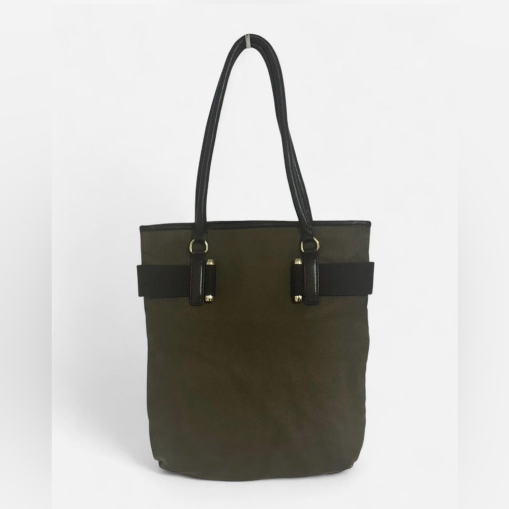 Talbots canvas khaki tote with gold hardware